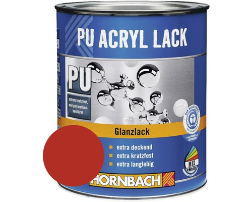 Laque couleur PU HORNBACH laque acrylique brillante RAL 3000 rouge feu 125 ml