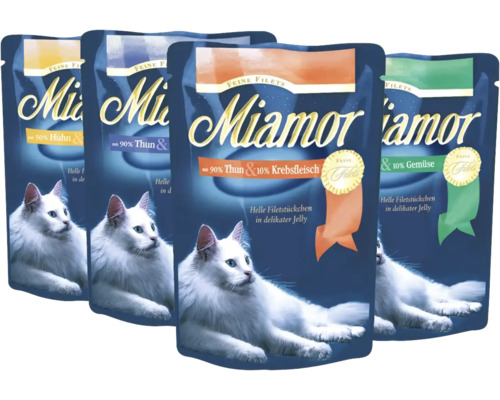 Plusieurs paquets de nourriture pour chat Miamor Filets fins au poulet, au thon, à la chair de crabe et aux légumes