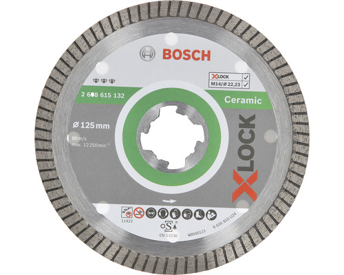Disque à tronçonner diamanté Bosch Best for Ceramic Ø 125x22,23 mm, fixation X-LOCK Disque à tronçonner Ceramic Bosch de 125 mm de diamètre pour meuleuses angulaires avec fixation X-Lock