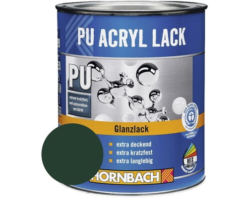 Laque couleur PU HORNBACH laque acrylique brillant RAL 6005 vert mousse 125 ml