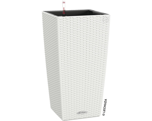 Vase Lechuza Cubico Cottage plastique 30x30x56 cm blanc avec système d'arrosage en terre