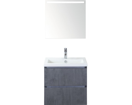 Badmöbel-Set Sanox Vogue BxHxT 61 x 169 x 41 cm Frontfarbe beton anthrazit mit Waschtisch Keramik weiß und Keramik-Waschtisch Waschtischunterschrank Spiegel mit LED-Beleuchtung