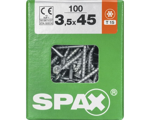 Vis Spax dans une boîte en carton, taille 3,5x45 mm, 100 pièces