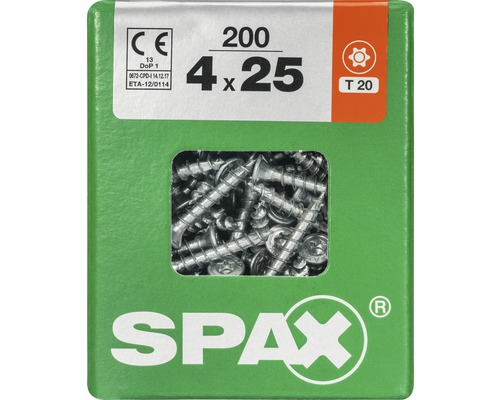 Vis Spax 4 x 25 millimètres, 200 pièces