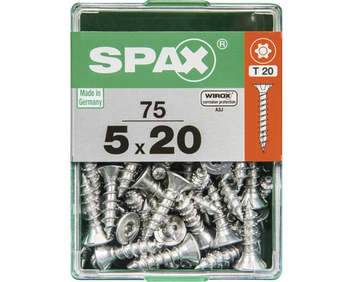 Vis à tête fraisée Spax 5x20 millimètres en paquet de 75 pièces