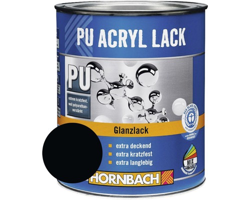 HORNBACH Buntlack PU Acryllack glänzend RAL 9005 tiefschwarz 2 l