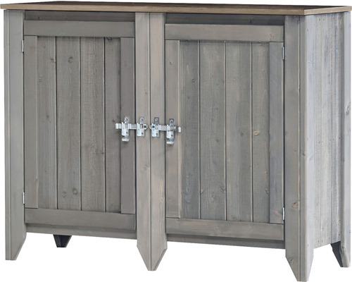 Gartenschrank aus Holz mit zwei Türen und Riegeln