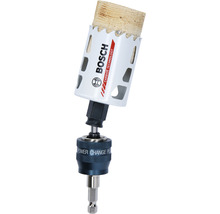 Scie cloche Bosch avec morceau de bois et adaptateur Power Change Plus