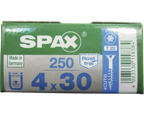 Verpackung Spax Schrauben 4x30 Millimeter, 250 Stück, Edelstahl rostfrei