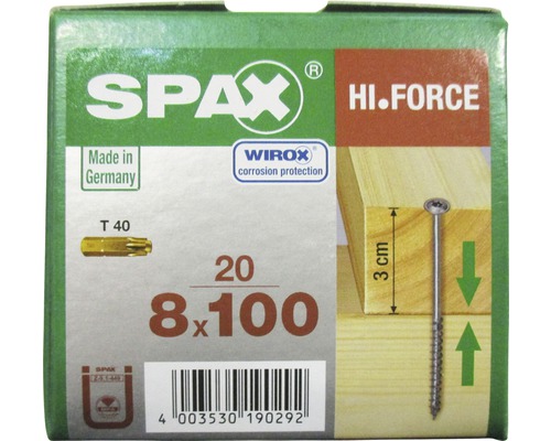Emballage de vis Spax Hi.Force 8x100 millimètres, 20 pièces