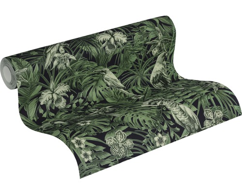 Tapetenrolle mit Dschungelmotiv, inklusive Blätter und Vögel