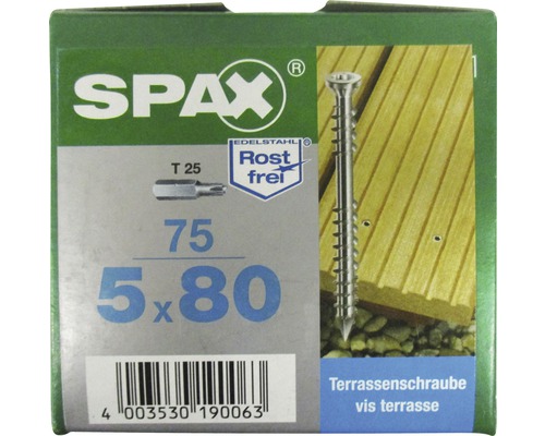 Paquet de vis de terrasse Spax 5x80 avec label antirouille