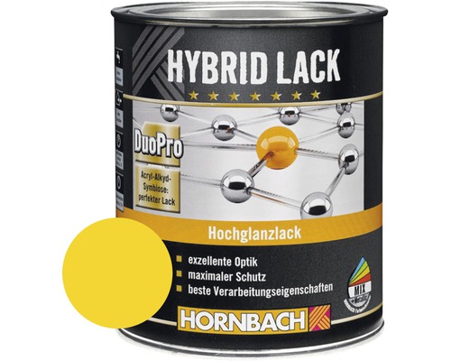 Laque couleur hybride HORNBACH laque pour meuble brillante RAL 1021 jaune colza 375 ml