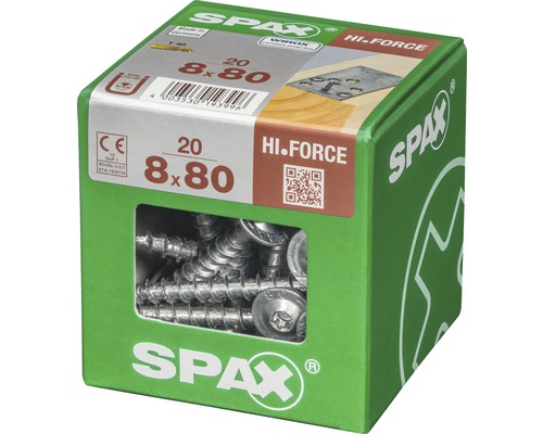 Vis Spax Hi-Force, 8x80 millimètres, 20 pièces par paquet