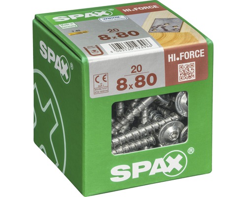 Vis Spax Hi-Force, 8x80 mm, 20 pièces, vue de l'emballage