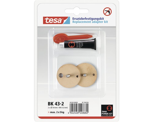 Tesa Ersatzbefestigungskit mit Klebstoff, Spachtel und zwei Befestigungsadaptern