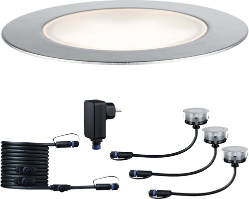 Éclairage LED à encastrer dans le sol Paulmann Plug & Shine kit de démarrage IP65 3x1W 3x100 lm 3000 K blanc chaud Ø 70/63 mm Floor argent 230/24V 3 pces