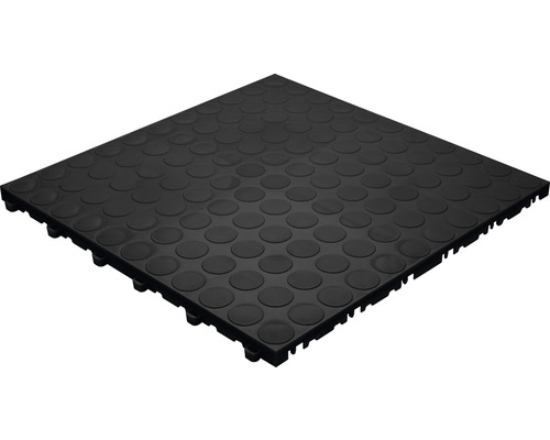 Schwarze Bodenfliese aus Kunststoff mit Noppenstruktur
