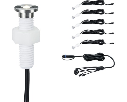 Spot à encastrer Plug & Shine kit d'extension IP67 5x0,22W 3 lm 3000 K blanc chaud Ø 15/10 mm MicroPen II argent 230/24V 5 pces-0