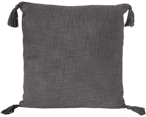 Graues Dekokissen mit Quasten an den Ecken