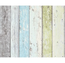 Papier peint intissé 8550-77 Best of Wood'n Stone clôture en planches bleu/vert-thumb-0