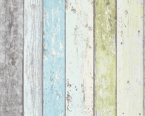 Papier peint intissé 8550-77 Best of Wood'n Stone clôture en planches bleu/vert