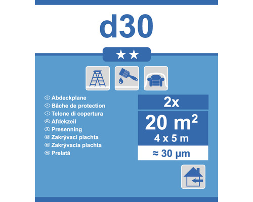 Bâche de protection d30, 2 pièces, 20 mètres carrés, 4 x 5 mètres, environ 30 micromètres
