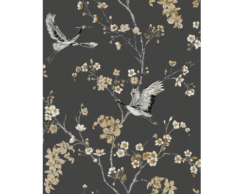 Tapete mit Kranichen und Blütenmuster