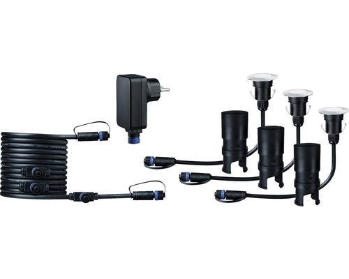 Set de luminaires de jardin avec transformateur, câble et spots encastrables au sol