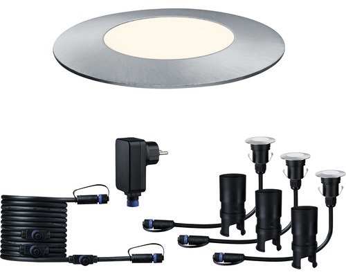 Éclairages LED à encastrer Paulmann Plug & Shine kit de démarrage IP65 3x2,5W 3x95 lm 3000 K blanc chaud Ø 55/40 mm Floor Mini acier inoxydable 230/24V 3 pces