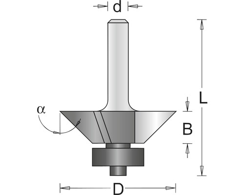 Skizze eines Fasenfräsers mit Maßangaben