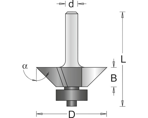 Skizze eines Abrundfräsers mit Maßen