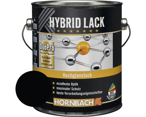 Laque couleur hybride HORNBACH laque pour meuble brillante RAL 9005 noir foncé 2 l