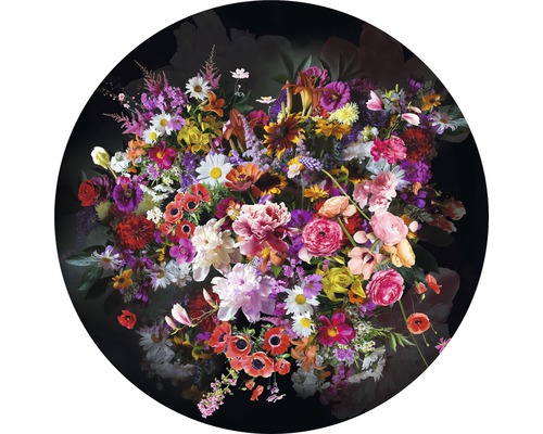 Tableau en verre rond bouquet de fleurs I Ø 20 cm