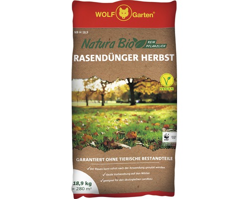 Engrais pour gazon WOLF Natura Bio d'automne purement végétal, 100 % ingrédients naturels 18,9 kg 280m² Engrais pour gazon WOLF Natura Bio d'automne purement végétal, 100 % ingrédients naturels 18,9 kg 280m²