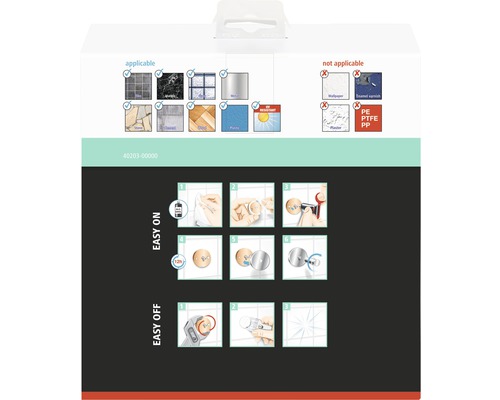 Informations sur l''applicabilité des crochets adhésifs sur différentes surfaces et instructions de montage
