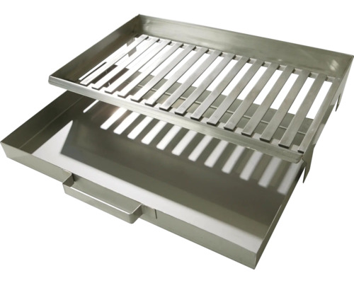 Grille de foyer Buschbeck et bac à cendres pour barbecue cheminée 46 x 30 x 9 cm Grille en acier inoxydable avec bac de récupération des graisses amovible