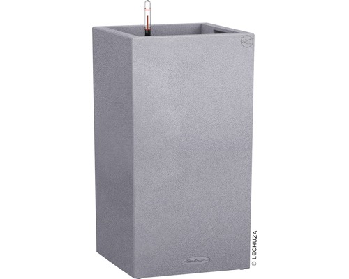 Vase Lechuza Canto Stone 40 x 40 x H 76 cm gris avec système d’arrosage de la terre insert pour plantes substrat indicateur de niveau d’eau