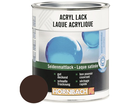 Dose Acryllack seidenmatt mit braunem Farbbeispiel