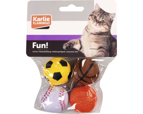 Jouet pour chat Karlie Balles en caoutchouc-mousse Ø 4 cm 4 pièces Karlie Flamingo Jouet pour chat avec motifs de balles en pack de quatre