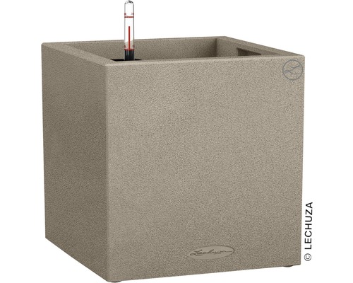 Bac Lechuza Canto Stone 40 x 40 x H 40 cm beige avec système d’arrosage de la terre insert pour plantes substrat indicateur de niveau d’eau