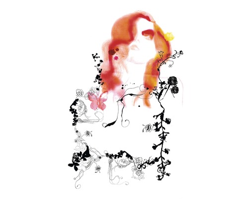 Papier peint panoramique intissé V3-756 Pride 3 pces 150 x 250 cm Illustration d''une femme avec des fleurs et des vrilles