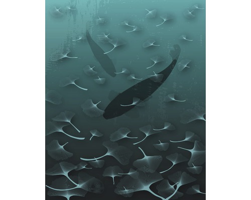 Papier peint panoramique intissé V4-759 Ginkgo 4 pces 200 x 250 cm Illustration de poissons parmi des feuilles