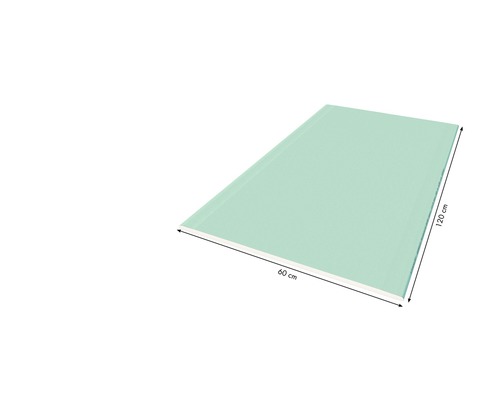 Plaque de plâtre verte mesurant 60 cm sur 120 cm.