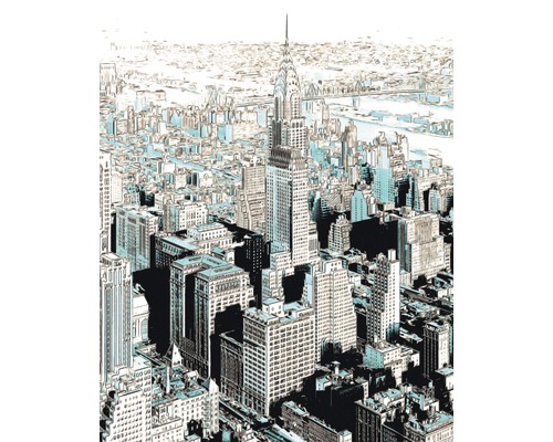 Papier peint panoramique intissé V4-771 Gotham 4 pces 200 x 250 cm Dessin d''une vue urbaine avec de hauts bâtiments