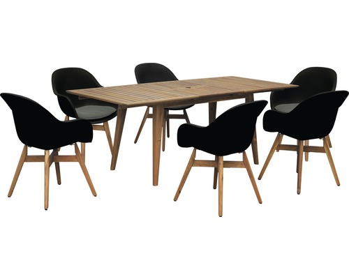 Ensemble de meubles de jardin Garden Place Style 6 sièges 7 pces avec table en bois extractible acacia et galette de chaise