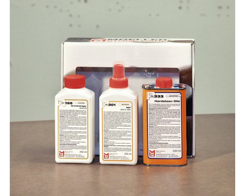 Möller Steinpflege Set mit Grundreiniger, Fleckentferner und Hartsteinöl