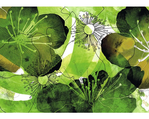 Papier peint panoramique intissé V7-757 Aquarell 7 pces 350 x 250 cm Représentation abstraite de fleurs et de feuilles