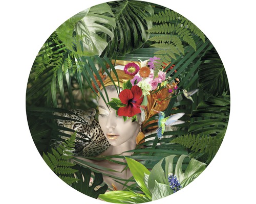 Tableau en verre rond Jungle Girl Face Ø 30 cm
