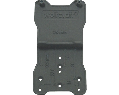 Logo Wolfcraft Gabarit de perçage pour ferrures avec indications de dimensions
